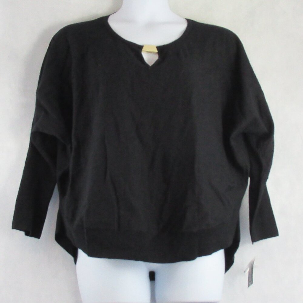 INC International Concepts Plus Size Keyhole-Neck Sweater, Black, 0X